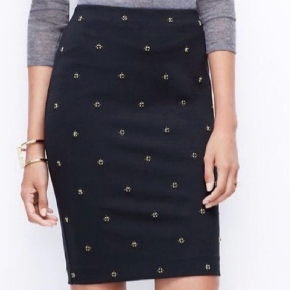 Ann Taylor Navy Embellished Pencil Skirt, Size 12